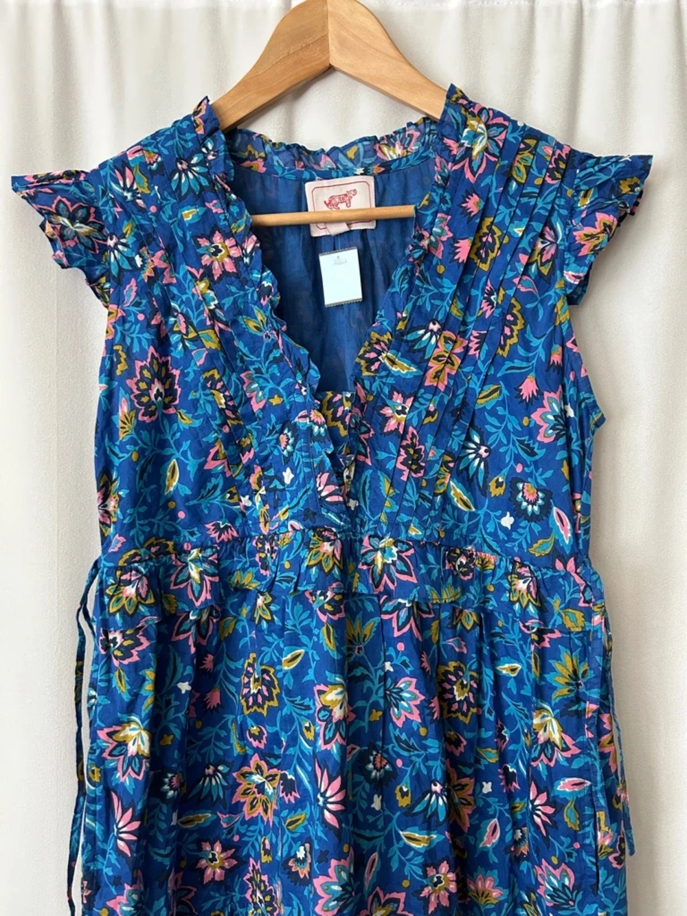 BanJan An Blue Floral Cotton Ruffled Sleeveless Dress **Size S** 🌸🌸 - Picture 3 of 6